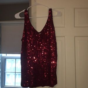 Red sequined J crew Tank